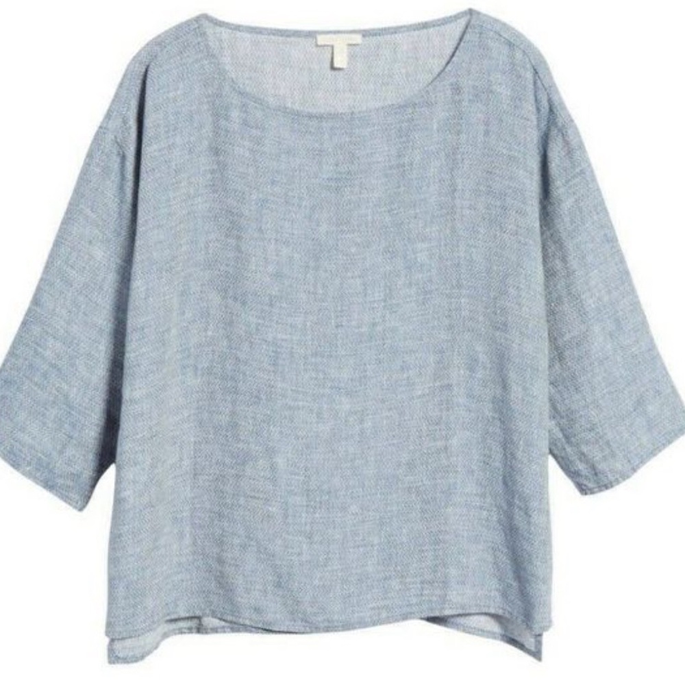 Eileen Fisher Light Blue Linen Boatneck Blouse - Picture 13 of 13